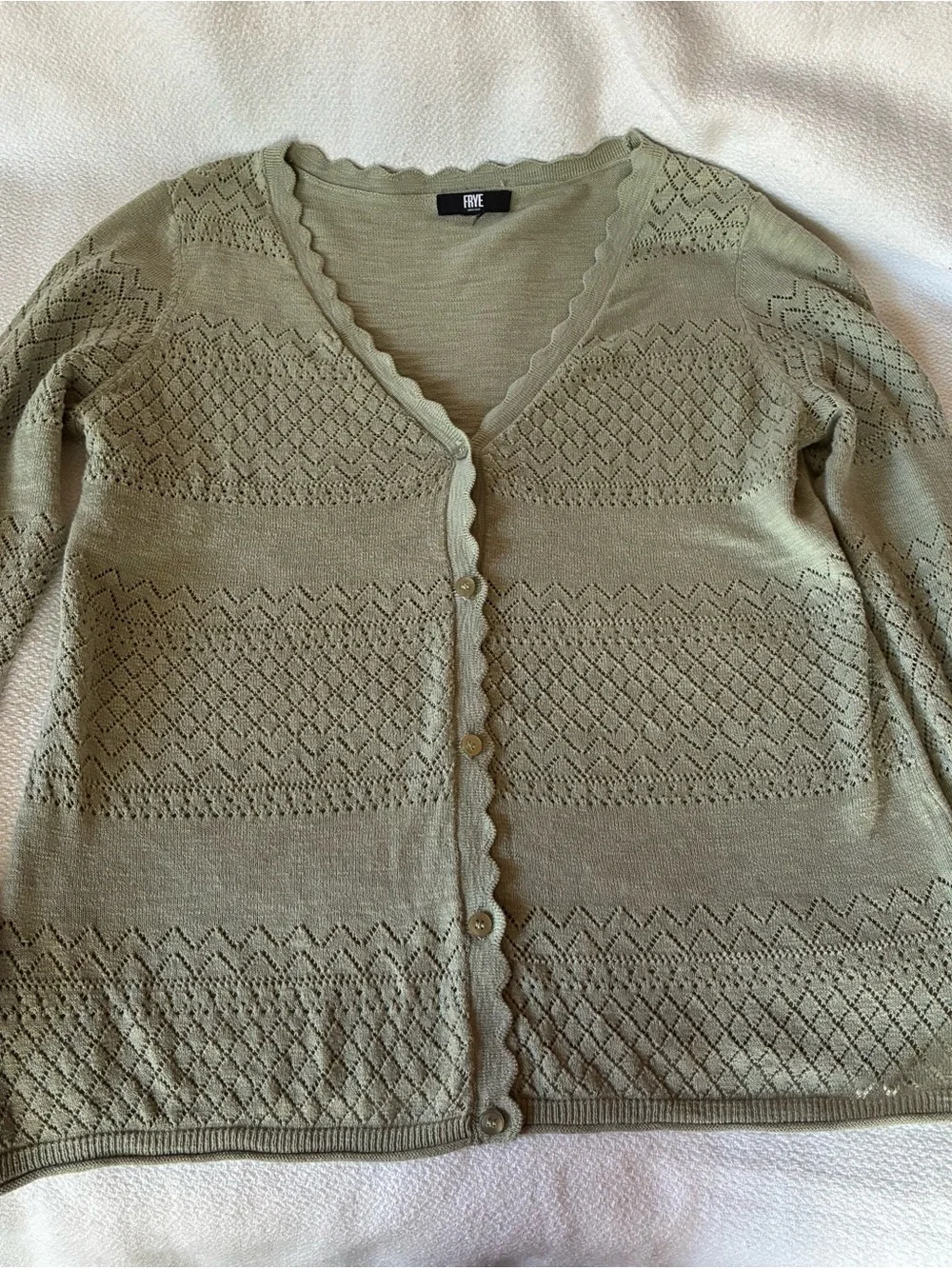 FRYE Olive Sage Openwork Knit Cardigan
